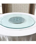 Round Glass Turntable With Aluminum Base For Dining Table Setup Smooth Bearings And Quiet Spin 9mm Clear Tempered Glass