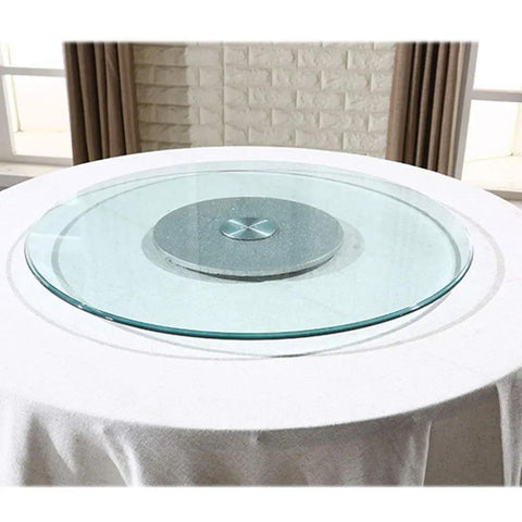 Round Glass Turntable With Aluminum Base For Dining Table Setup Smooth Bearings And Quiet Spin 9mm Clear Tempered Glass