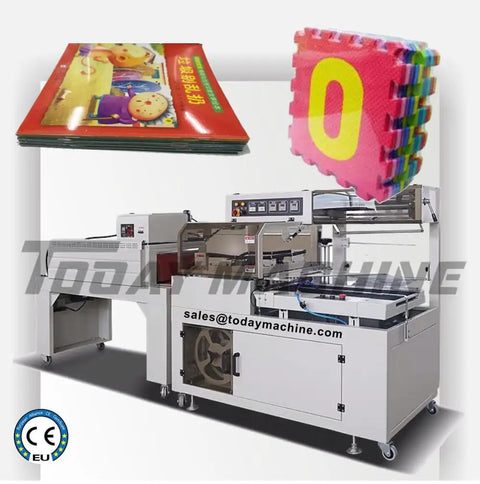 Automatic POF Shrink Wrapping Machine With Thermo Heat Tunnel And L Bar Sealer for commercial bottle packaging, equipped with user interface.