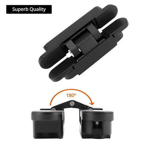 Sleek Hidden 6 Inch Adjustable Door Hinges 4 Pack Zinc Alloy With 180 Degree Swing Matte Black Finish close-up view