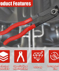 Heavy Duty Carbon Steel CV Boot Clamp Plier Built Tough With Rock Solid Grip For Smooth Universal Drive Shaft Joint Crimping Knockout Garage Essential For Fuel Hoses Cooling Lines And Vacuum Tubes Red Edition with sturdy design and rubber grips.