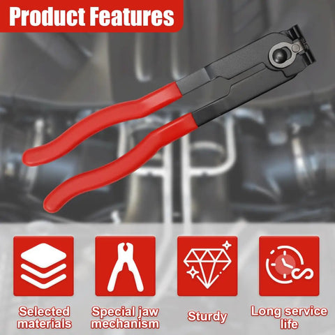 Heavy Duty Carbon Steel CV Boot Clamp Plier Built Tough With Rock Solid Grip For Smooth Universal Drive Shaft Joint Crimping Knockout Garage Essential For Fuel Hoses Cooling Lines And Vacuum Tubes Red Edition with sturdy design and rubber grips.