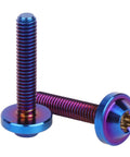 Grade Five Titanium Bolts For Bike And Moto Mods Button Torx Head Screws With Knockout Rust Resistance Heavy Duty Fasteners For Built Different Rides Set Of Four Slick Burnt Blue M4x20mm Hardware Pieces, two screws angled view.