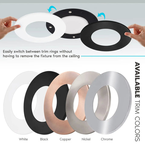 Magnetic trim options for Six Pack 4 Inch LED Recessed Ceiling Lights With Five Color Temperature Options 2700K To 5000K.