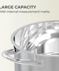 Close-up of 12 Quart Stock Pot With Lid Stainless Steel Large Pot For Cooking with internal measurements, perfect for boiling.