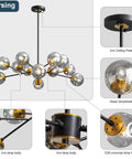 12 Light Globe Sputnik Chandelier With Smoked Glass For High Ceilings Contemporary Ceiling Light Fixture Pendant Lighting details
