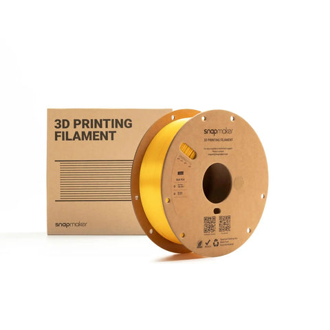 Top Shelf Silk PLA Filament 1.75Mm For FDM 3D Printers 1Kg Spool on display with yellow filament and packaging.