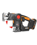 Cordless Reciprocating Saw And Jigsaw Powerhouse 20V Tool Includes Four Multi Material Blades, lightweight tool with adjustable cutting angle.