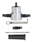 Heavy Duty Pro Grade Double Head Sheet Metal Nibbler Drill Attachment Kit with accessories displayed.