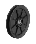 Nylon Bearing Gym Pulley Wheel 120mm 4.72 Inch Heavy Duty Cable Pulley For Home Gym And Garage Door Setup With Steel Shaft And Black Fittings on white background
