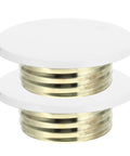 Slick White Iron Fire Sprinkler Covers 2 Pack Discreet Ceiling Plates with brass accents, 3.34x3.34x1.18 inches, easy swap.