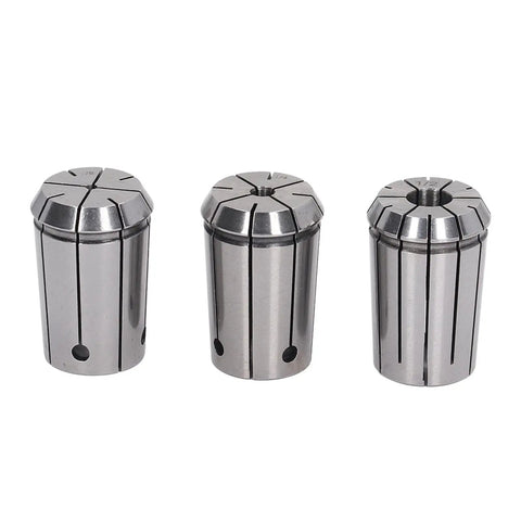 Rock Solid 3Pcs OZ25 Spring Steel Collet Chuck Set With Wrench For Precision Milling CNC Lathe And Engraving Tools showing three sizes of collets.