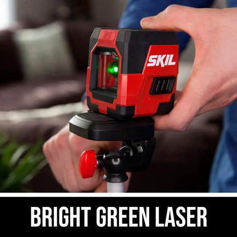 65 Ft Green Cross Line Laser Level With Self Leveling, USB Rechargeable Battery on tripod for cabinetry and trim work