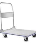 35 Inch Long By 21 Inch Wide Aluminum Platform Truck Foldable Cart With 800 Lb Capacity shown unfolded with non-slip surface and wheels