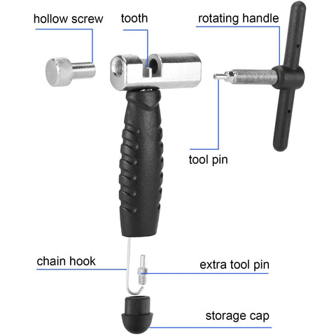 Beast Mode Bike Chain Tool And Chain Breaker For Easy Rusty Chain Cutting Universal 6-12 Speed Compatibility with labeled parts