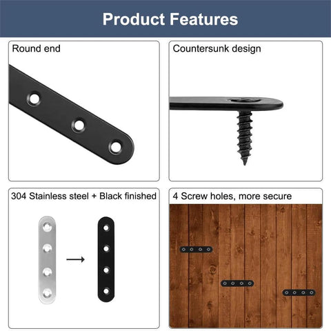 Black 304 Stainless Steel Flat Brace Mending Plates Set Of 8 3 Inch Wood Furniture Repair Brackets With Screws, product features