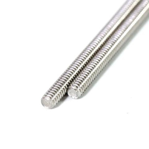 Stainless steel fully threaded rod, 1/4-20, 12 in length, right-hand threads, 2 pieces visible