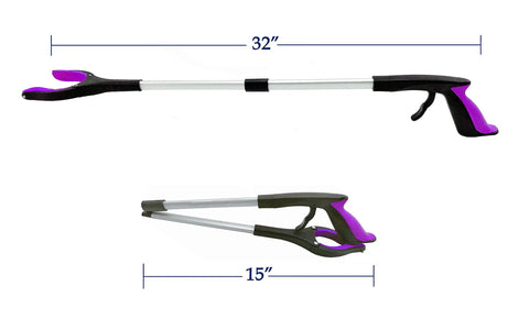 Two Pack Reacher Grabber Tool Set With Foldable Trash Picker 360 Degree Swivel Head Magnetic Tip Rust Resistant Litter Picker For Indoor Outdoor Cleanup Garden Nabber Extended Reach Purple And Blue