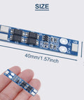 No Fuss 10 Pack 2S Lithium Battery Protection Board With Nickel Tabs 8A Max Load BMS For 18650 Cells displayed with size details.