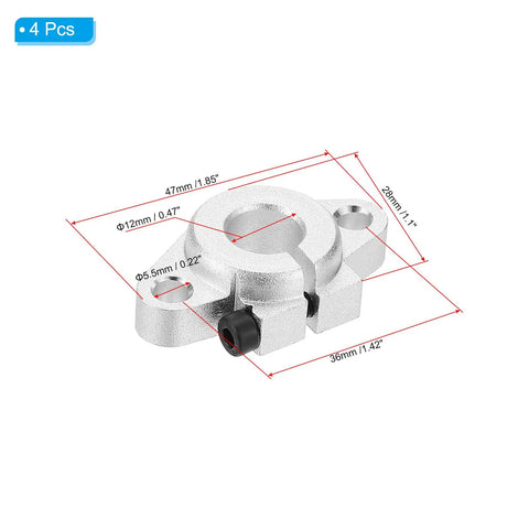 Dimensions of SHF12 Aluminum Linear Motion Rod Rail Clamping Guide Support Kit For 12mm Shaft showing measurements