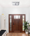 Crystal Flush Mount Chandelier With Remote Dope Modern 4 LED Square Ceiling Light Dimmable Brightness in foyer
