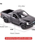 Licensed F150 One Thirty Six Scale Zinc Alloy Die Cast Pickup Truck Toy For Kids Toddlers with realistic details.