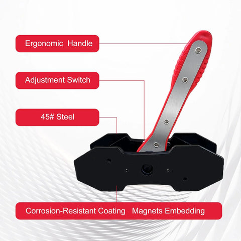 Brake caliper piston compressor tool kit with red ergonomic handle, 360° ratchet, includes 4 hooks and 2 steel plates.