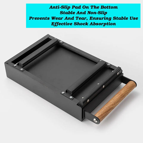 Stainless Steel Knock Box Drawer For No Sweat Daily Grind Cleanup Portable Espresso Grounds Container, wooden handle, anti-slip base.