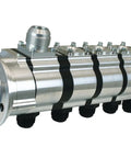 Five Stage Tri Lobe Dry Sump Oil Pump With V Band Mount And Reverse Rotation Built For Alston Drives, aluminum construction.