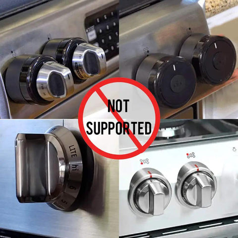 Image showing unsupported stove knob types for Clear 6 Pack Stove Gas Knob Covers For Kids Safety.