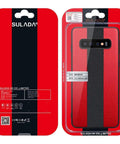 Red and black Sulada phone case packaging for Galaxy S10.