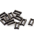 10 piece pack of 14 Pin DIP IC Socket Adaptor, 2.54mm Pitch Round Hole Soldering Socket, black and silver tone