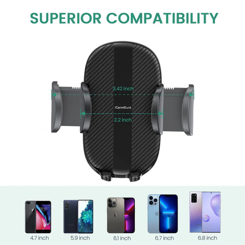 Golf Cart Phone Holder Mount Universal Cup Holder No Spin Mount with compatibility for 4.7 to 6.9 inch phones.