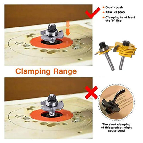 Adjustable Three Wing Slot Cutter Router Bit Set with Bearings One Quarter Inch Shank One Half Inch Cutting Depth Clamping Instructions