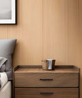 Dope Matte Black Aluminum Cabinet Door Handles And Drawer Pulls on wooden dresser in sleek modern farmhouse style bedroom