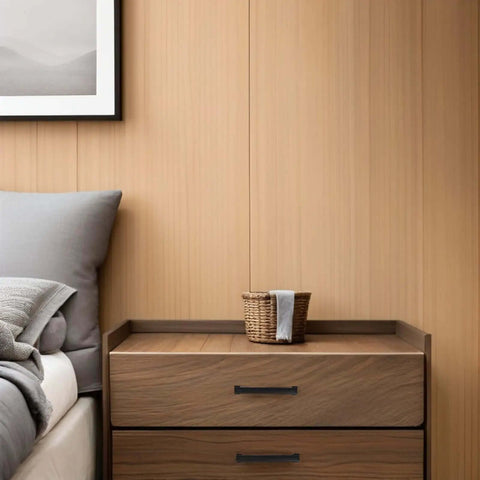 Dope Matte Black Aluminum Cabinet Door Handles And Drawer Pulls on wooden dresser in sleek modern farmhouse style bedroom