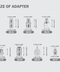 Diagram of Seven Piece Airbrush Adapter Kit With Multi Size Fittings Including 1/8 In, 1/4 In And M5 BSP Threads, Metal Couplings