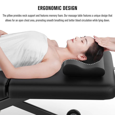 Dolonm Heavy Duty Electric Massage Table With Adjustable Lift And Backrest, featuring ergonomic neck support and memory foam pillow.