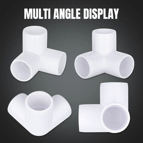 Multi-angle display of 20 Pack One Half Inch Three Way PVC Fittings Elbow for DIY Projects, furniture-grade pipe connectors, 0.84 in OD