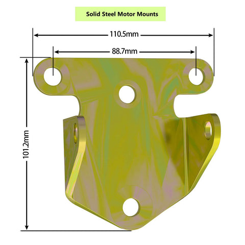 Close-up of Chevy V8 Solid Steel Frame And Motor Mount Kit For SBC And BBC Engines Beefy Frame Mounts dimensions.