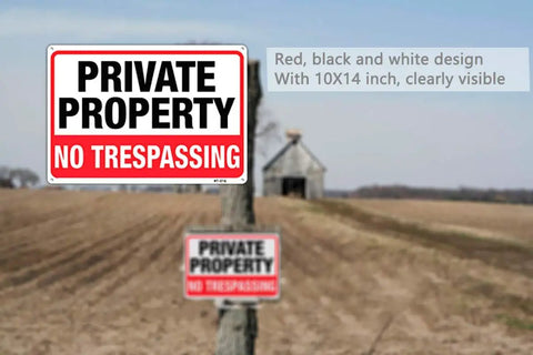 No Trespassing Private Property Sign 14x10 Inch Aluminum Weatherproof Outdoor Yard Fence Durable UV Printed Two Pack red black