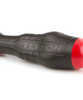 Close-up of the handle of a Long Number Three Phillips High Torque Black Oxide Blade Screwdriver With Three Sided Grip For Max Torque And Fastener Leverage A Real Heavy Duty Hand Tool Made In USA.