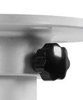 Close-up of knob on detachable adjustable table leg lightweight portable for RVs yachts and home use frosted silver aluminum alloy