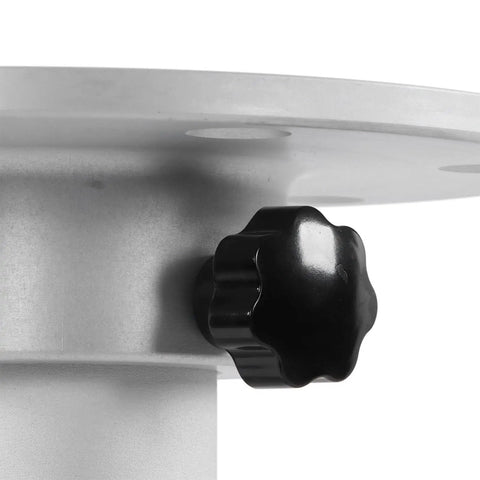 Close-up of knob on detachable adjustable table leg lightweight portable for RVs yachts and home use frosted silver aluminum alloy