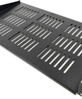 2 Pack 1U Vented Cantilever Server Rack Shelf 10 Inch Deep with perforated design for airflow in standard 19 inch network cabinets.