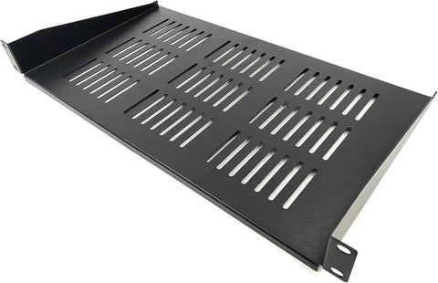 2 Pack 1U Vented Cantilever Server Rack Shelf 10 Inch Deep with perforated design for airflow in standard 19 inch network cabinets.