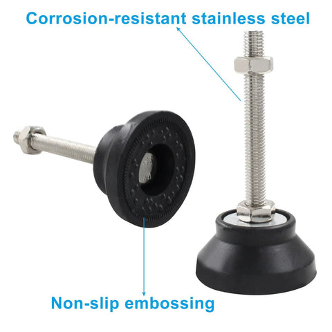 Four Pack Adjustable Leveling Feet With M10 Thread Rubber Base 60mm Diameter For Desks Tables Chairs Cabinets Machinery