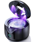 Ultrasonic Retainer Cleaner 45 KHz Deep Clean All In One Machine For Dentures Night Guards Braces Toothbrush Heads And Jewelry With 4 UV Lamps Odor Busting Dual Cleaning Modes Gloss Black Finish, open lid