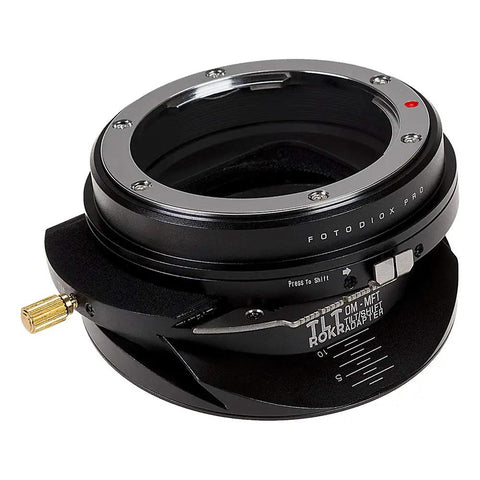 Tilt Shift Lens Mount Adapter For Olympus OM Lenses To Micro Four Thirds Bodies With 20mm Shift, 10 Degree Tilt, 360 Degree Rotation, Built In Adjustment, Pro Grade Craft For Vintage Glass On Modern Mirrorless, black metal OM-MFT adapter