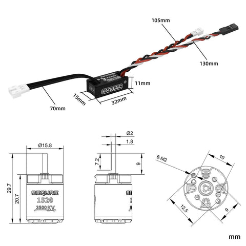 Diagram of Waterproof Brushless ANT ESC With 50A Continuous And 100A Peak, 6V 3A BEC, 3500KV motor for RC crawler cars.